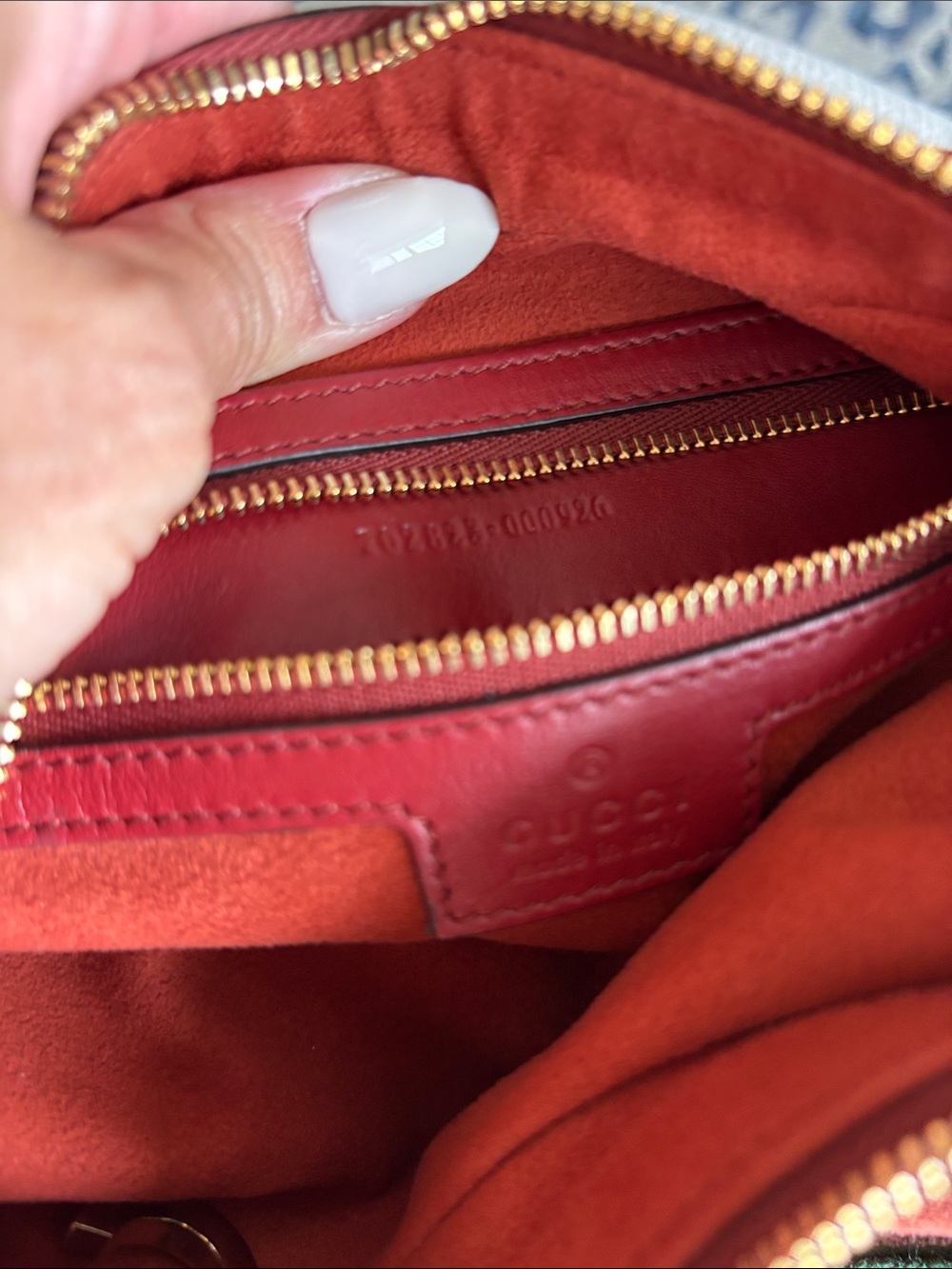 Gucci Orange Red Suede Shoulder Bag with Green-Red Web Strap - Picture 10 of 13